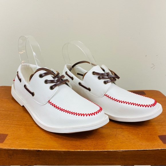 Unisex Baseball Faux Leather Boat Shoes NWT - Picture 1 of 6